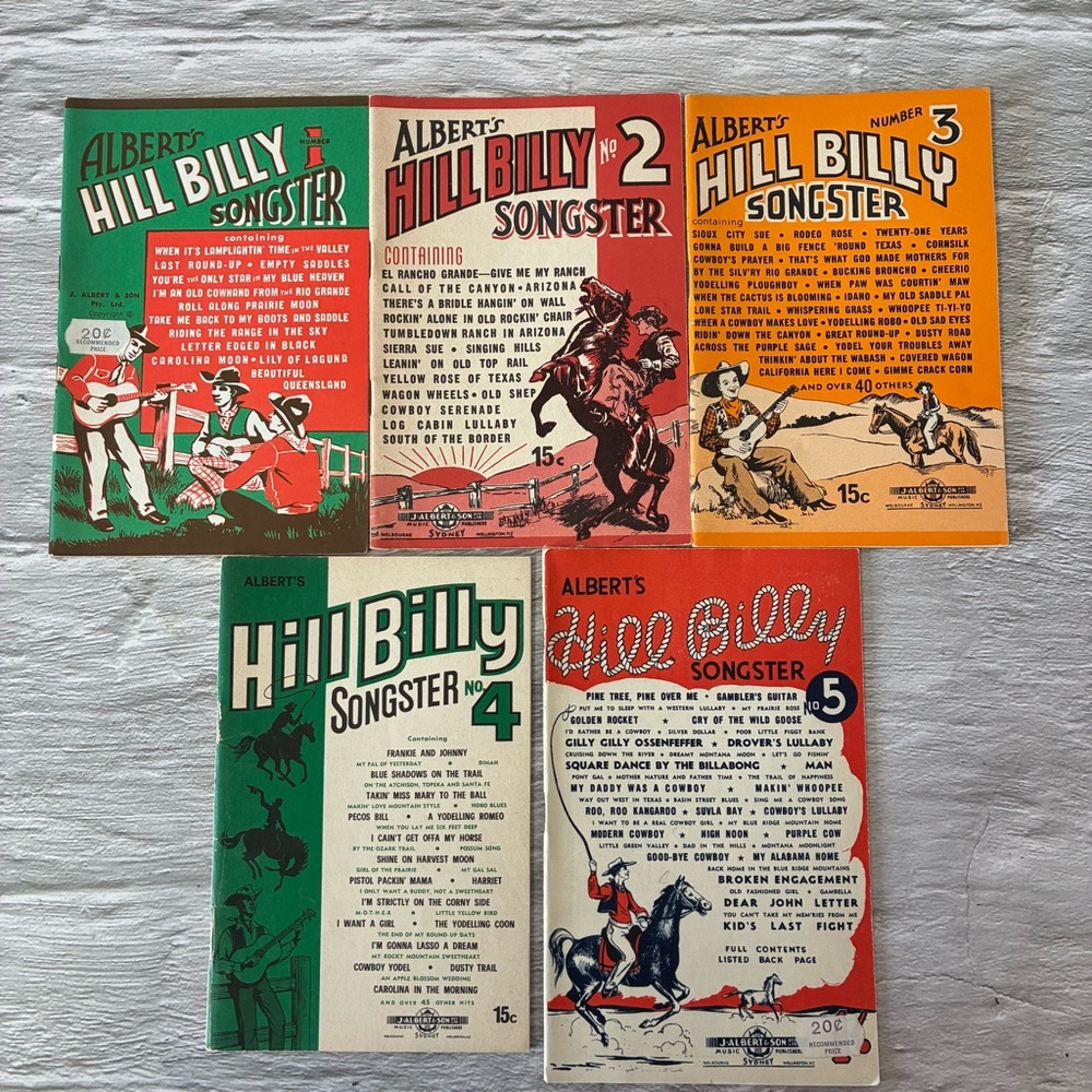 Australian Vintage 1960's Albert’s Hill Billy Songster Lyric Booklets # 1-5